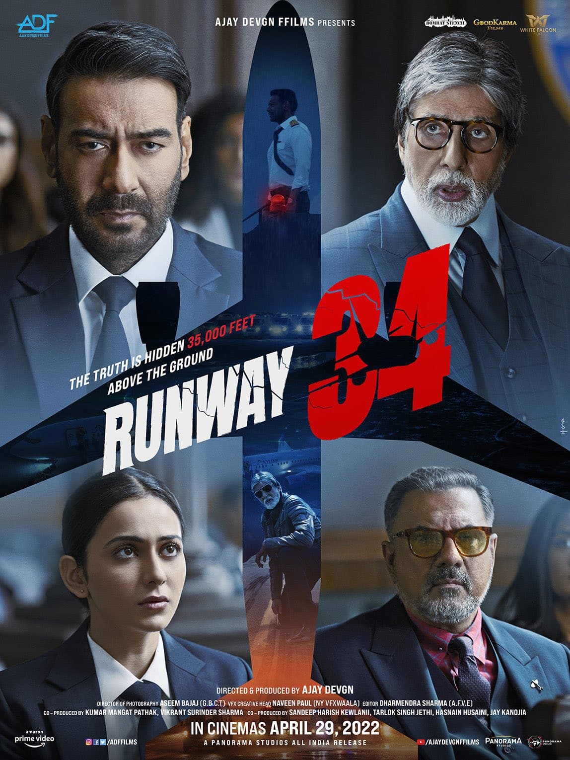 RUNWAY 34” is a frame to frame copy of the 2012 Hollywood hit Denzel Washington film called “Flight”, that was directed Robert Zemekis. But I will give brownie points in direction by Ajay Devgn, for the adaptation of this version in a Bollywood style. His debut attempt with, “U, ME AUR HUM”, and later with “Shivaay” in 2016, may have not done well, but in this his execution and the expressions from the main characters are perfect in this film.